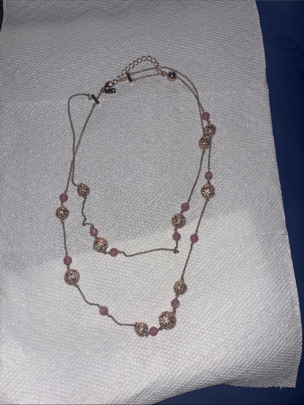 kate spade Pink Bead and Gold Filigree Double Strand Necklace - Picture 2 of 2